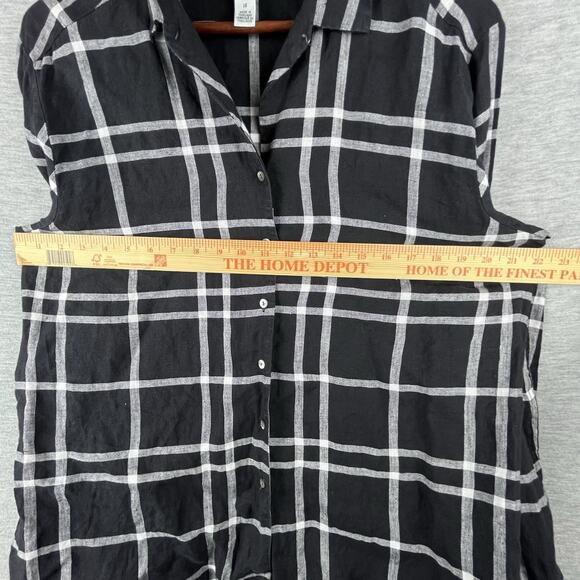 Talbots Women Irish Linen Button Up Shirt Size 18 Black Plaid Beachy Capsule - Picture 7 of 10